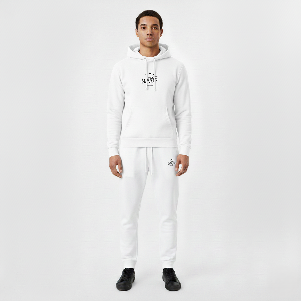 Embroidered White Fleece Sweatpants